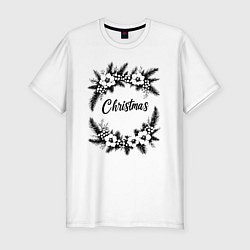 Футболка slim-fit Зимний рождественский венок, цвет: белый