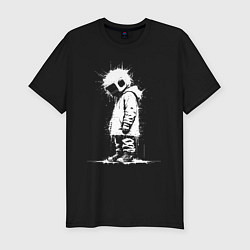 Футболка slim-fit Одинокий маленький космонавт, цвет: черный