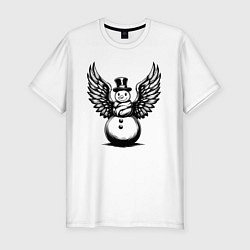 Мужская slim-футболка Крылатый снеговик