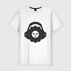 Футболка slim-fit Логотип c лицом и шестернёй в наушниках, цвет: белый