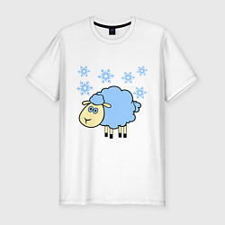 Мужская slim-футболка Овечка и снег