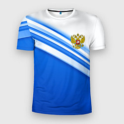 Футболка спортивная мужская Россия: голубая волна, цвет: 3D-принт