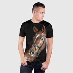 Футболка спортивная мужская Гнедая лошадь в збруе, цвет: 3D-принт — фото 2