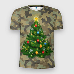 Мужская спорт-футболка Ёлка на армейском камуфляже для нового года