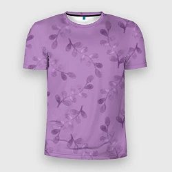 Мужская спорт-футболка Листья на фиолетовом фоне