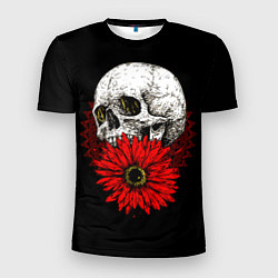 Мужская спорт-футболка Череп и Красный Цветок Skull