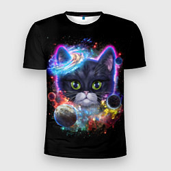 Мужская спорт-футболка Космический котик и планеты