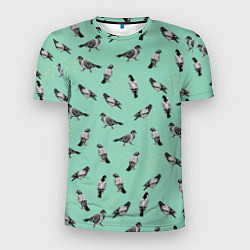 Мужская спорт-футболка Голуби на зеленом