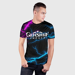 Футболка спортивная мужская GENSHIN IMPACT NEON FLASH НЕОНОВЫЕ РАЗРЯДЫ МОЛНИЙ, цвет: 3D-принт — фото 2