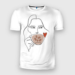 Мужская спорт-футболка Монолиния девушка с кофе
