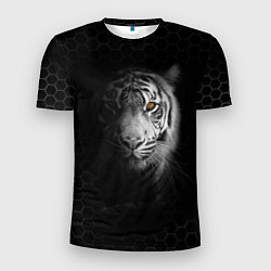 Футболка спортивная мужская Тигр черно-белый соты, цвет: 3D-принт