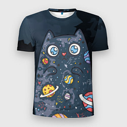 Мужская спорт-футболка Космический кот в планетах