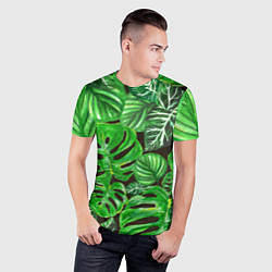 Футболка спортивная мужская Тропические листья на темном фоне, цвет: 3D-принт — фото 2