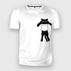Мужская спорт-футболка Кот висит в кармане 3D