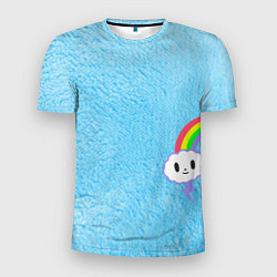 Мужская спорт-футболка Облачко на голубом мехе с радугой парная