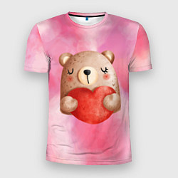 Мужская спорт-футболка Медвежонок с сердечком День влюбленных