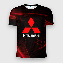 Футболка спортивная мужская Mitsubishi красные соты, цвет: 3D-принт