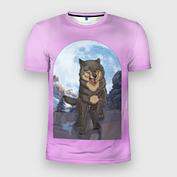 Мужская спорт-футболка Волк оборотень в полнолуние, лиловое небо