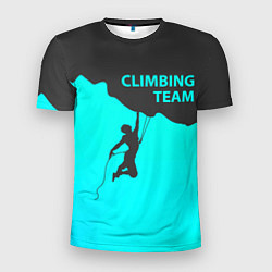 Мужская спорт-футболка Скалолаз повис на краю скалы