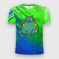 Мужская спорт-футболка Прикольный зеленый кот