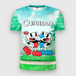 Футболка спортивная мужская Cuphead Красная и синяя чашечка, цвет: 3D-принт