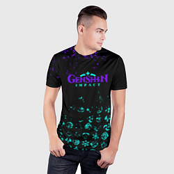 Футболка спортивная мужская GENSHIN NEON PATTERN SYMBOL НЕОН ЭМБЛЕМЫ, цвет: 3D-принт — фото 2