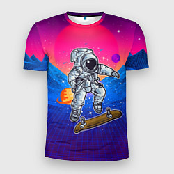 Мужская спорт-футболка Космонавт прыгает на скейте