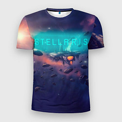 Футболка спортивная мужская Stellaris космический корабль на фоне астероидов, цвет: 3D-принт