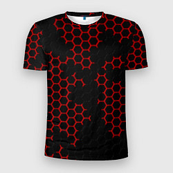 Футболка спортивная мужская НАНОКОСТЮМ Black and Red Hexagon Гексагоны, цвет: 3D-принт