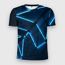 Мужская спорт-футболка Неоновые лампы и кирпичный эффект - Голубой