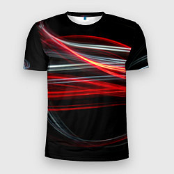 Футболка спортивная мужская Волнообразные линии неона - Красный, цвет: 3D-принт