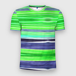 Футболка спортивная мужская Сине-зеленые абстрактные полосы, цвет: 3D-принт