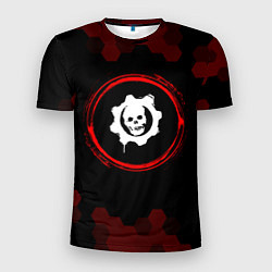 Мужская спорт-футболка Символ Gears of War и краска вокруг на темном фоне