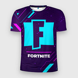 Мужская спорт-футболка Символ Fortnite в неоновых цветах на темном фоне