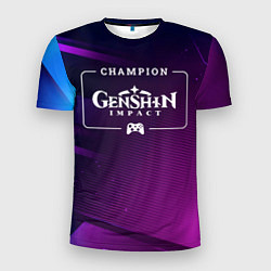 Футболка спортивная мужская Genshin Impact Gaming Champion: рамка с лого и джо, цвет: 3D-принт