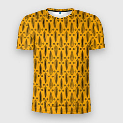 Футболка спортивная мужская Черно-желтый современный узор Листья, цвет: 3D-принт