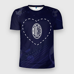 Мужская спорт-футболка Лого AC Milan в сердечке на фоне мячей