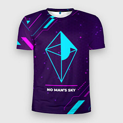 Мужская спорт-футболка Символ No Mans Sky в неоновых цветах на темном фон