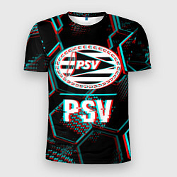 Мужская спорт-футболка PSV FC в стиле Glitch на темном фоне