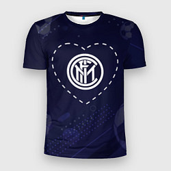 Мужская спорт-футболка Лого Inter в сердечке на фоне мячей