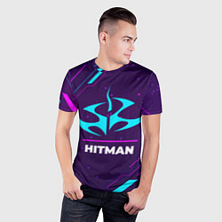 Футболка спортивная мужская Символ Hitman в неоновых цветах на темном фоне, цвет: 3D-принт — фото 2
