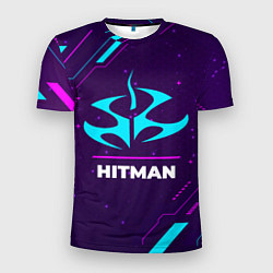Мужская спорт-футболка Символ Hitman в неоновых цветах на темном фоне