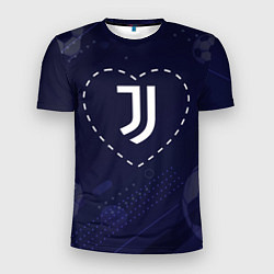 Футболка спортивная мужская Лого Juventus в сердечке на фоне мячей, цвет: 3D-принт