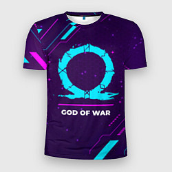 Мужская спорт-футболка Символ God of War в неоновых цветах на темном фоне