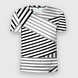 Футболка спортивная мужская Полосатый узор в черно-белых цветах, цвет: 3D-принт