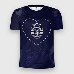 Мужская спорт-футболка Лого Sporting в сердечке на фоне мячей