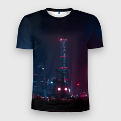 Мужская спорт-футболка Неоновый ночной город - Тёмно-розовый