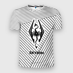 Мужская спорт-футболка Символ Skyrim на светлом фоне с полосами