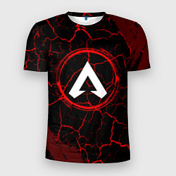 Мужская спорт-футболка Символ Apex Legends и краска вокруг на темном фоне