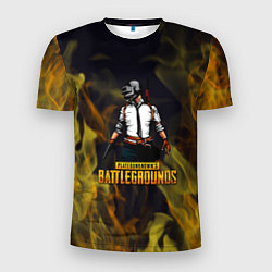 Мужская спорт-футболка PlayerUnknowns Battlegrounds жёлтое пламя